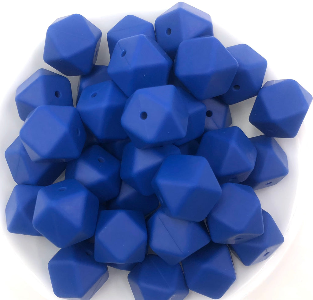 SALE--17mm Flag Blue Hexagon Silicone Beads
