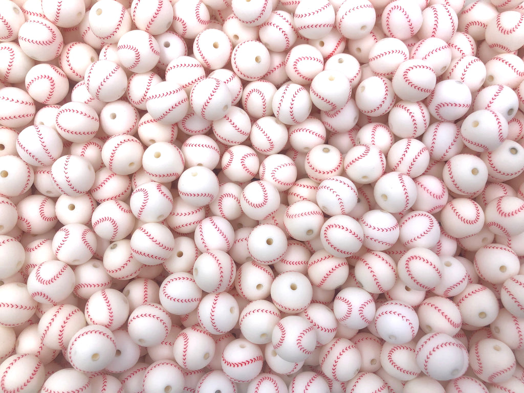 SALE--15mm Silicone Baseball Beads
