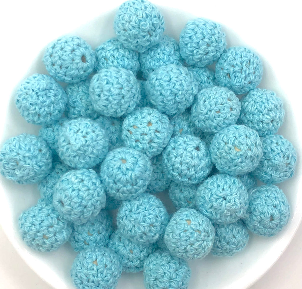 SALE--16mm Aqua Blue Crochet Beads