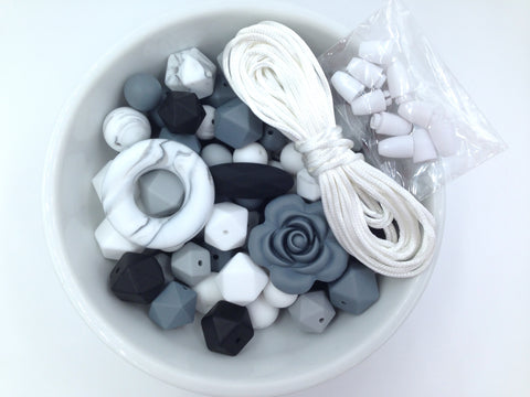 Marble, White, Gray & Black Bulk Silicone Bead Mix