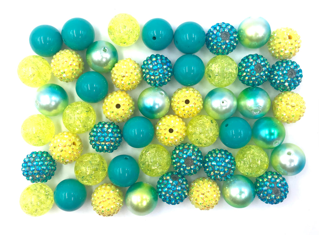 Yellow & Peacock Green Chunky Bead Mix