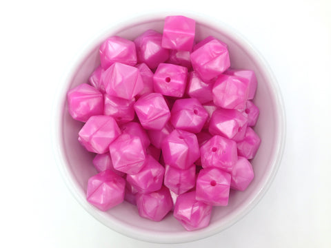 14mm Metallic Pink Mini Hexagon Silicone Beads