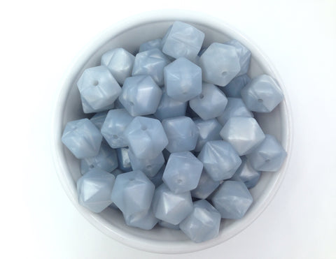 14mm Metallic Light Gray Mini Hexagon Silicone Beads