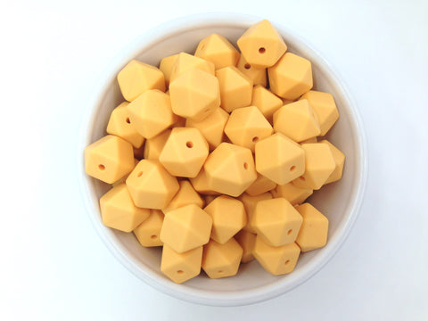 14mm Golden Yellow Mini Hexagon Silicone Beads