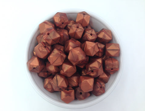 14mm Metallic Copper Mini Hexagon Silicone Beads