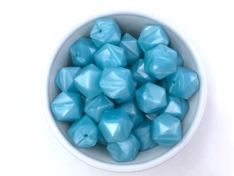 Metallic Island Blue Hexagon Silicone Beads