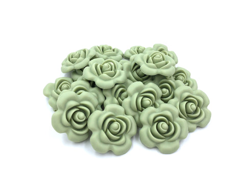 40mm Sage Silicone Flower Bead