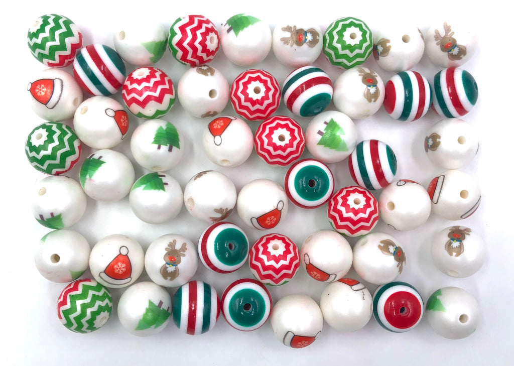 Chevron & Striped Printed Christmas Chunky Bead Mix