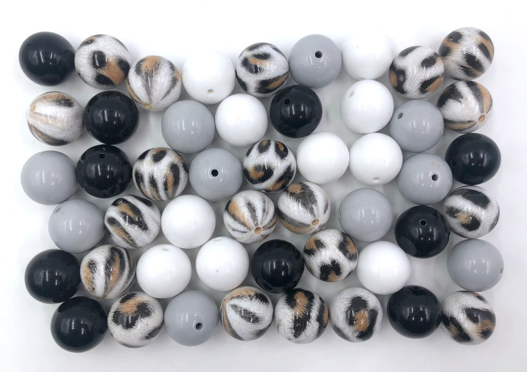 Black & Gray Leopard Chunky Bead Mix