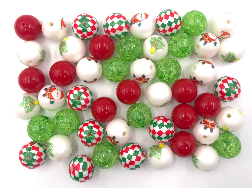 Christmas Plaid & Printed Chunky Bead Mix