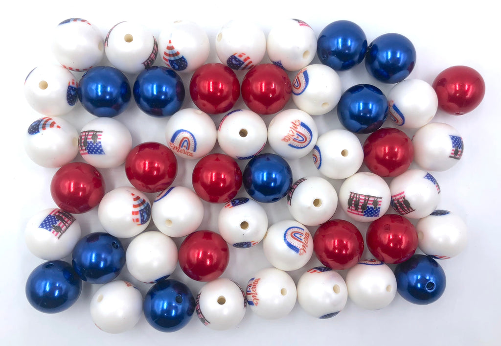 4th of July Printed Chunky Bead Mix