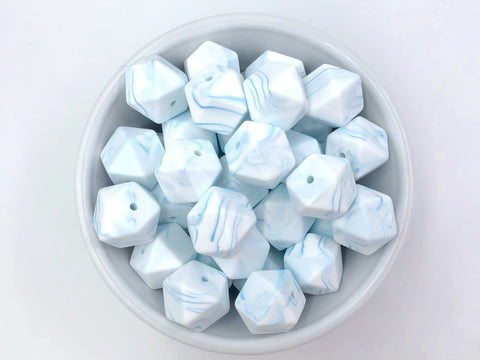 Blue Marble Hexagon Silicone Beads