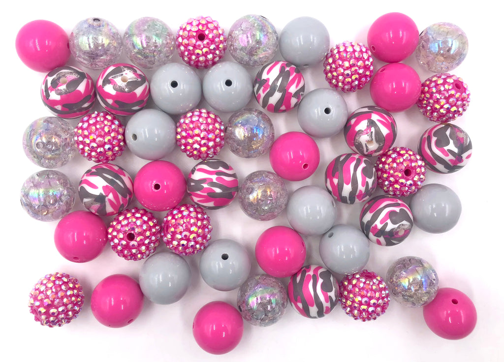 Pink & Gray Camo Chunky Bead Mix