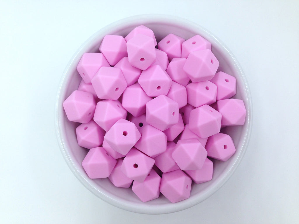 14mm Light Pink Mini Hexagon Silicone Beads