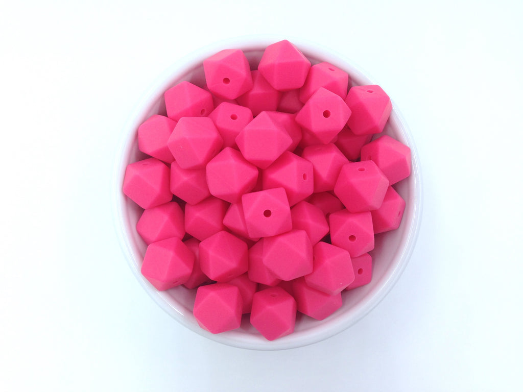 14mm Light Hot Pink Mini Hexagon Silicone Beads