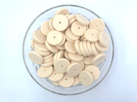 NEW!  25mm Beige Coin Silicone Beads