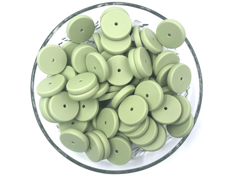 NEW!  25mm Sage Coin Silicone Beads