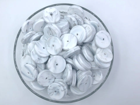 NEW!  25mm White Marble Coin Silicone Beads