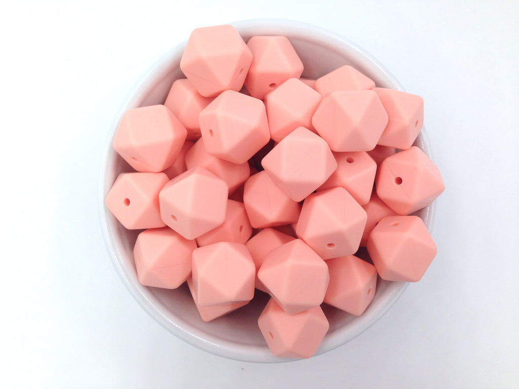 Peach Peony Hexagon Silicone Beads