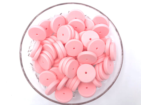NEW!  25mm Pink Quartz Coin Silicone Beads
