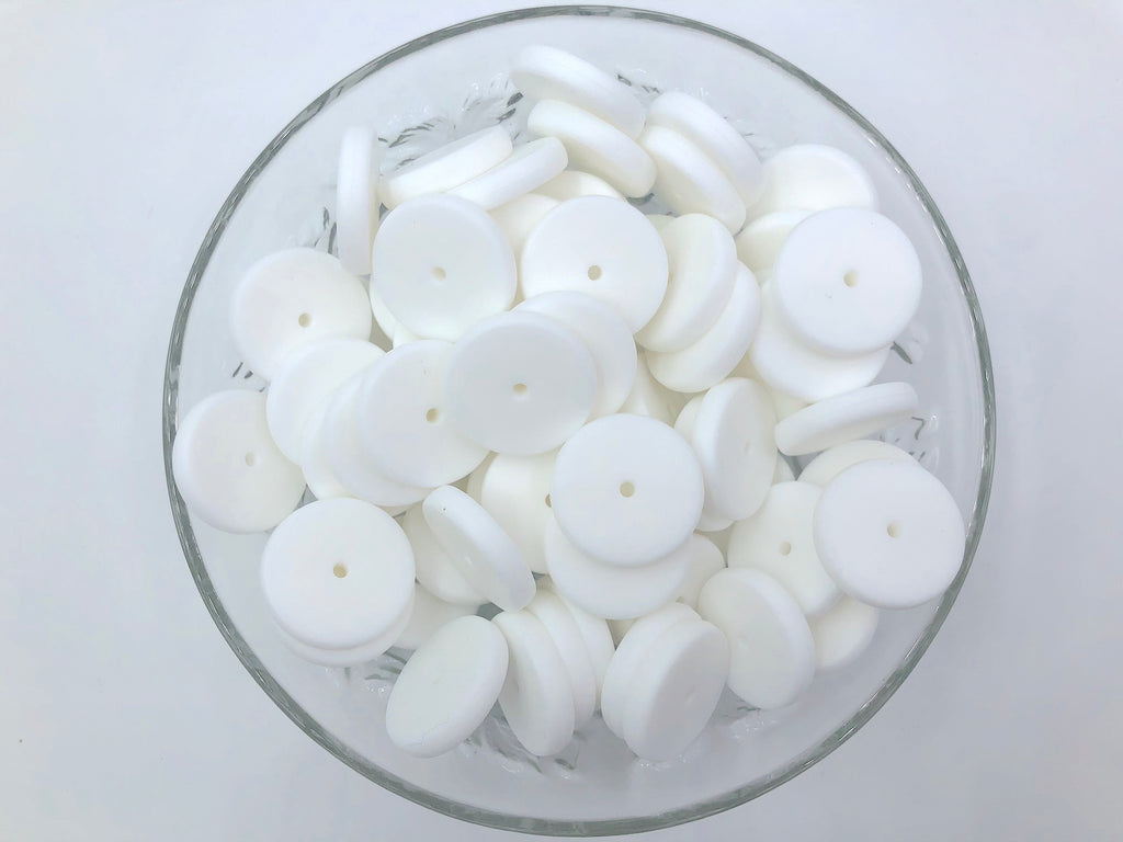 NEW!  25mm White Coin Silicone Beads