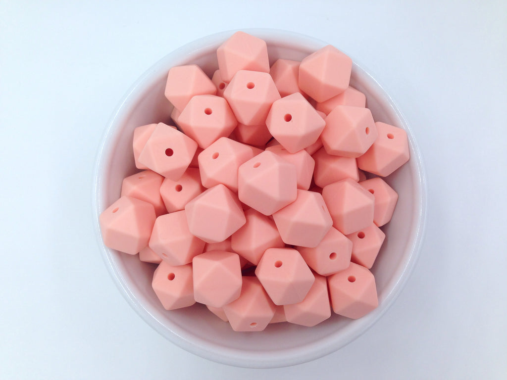 14mm Peach Peony Mini Hexagon Silicone Beads