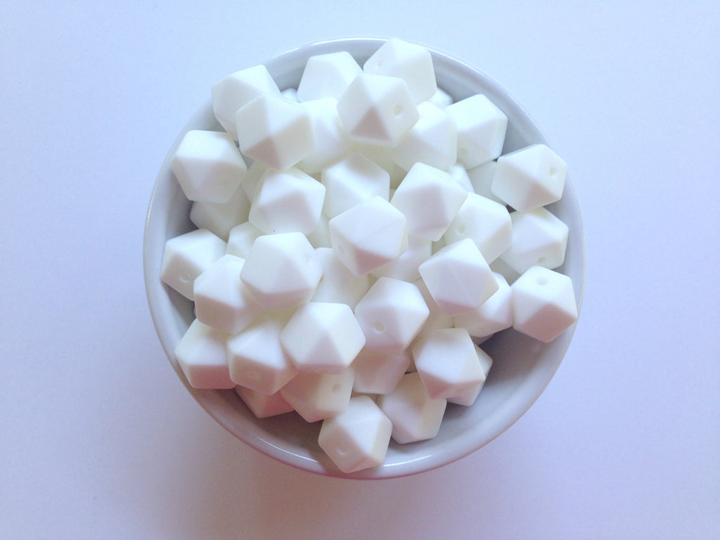 14mm White Mini Hexagon Silicone Beads