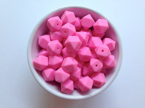 14mm Pink Mini Hexagon Silicone Beads