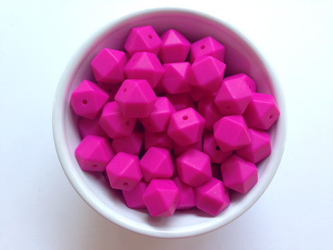 14mm Hot Pink Mini Hexagon Silicone Beads