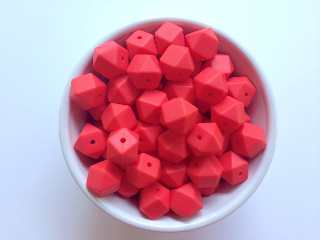 14mm Coral Red Mini Hexagon Silicone Beads