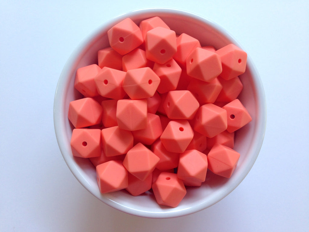 14mm Salmon Mini Hexagon Silicone Beads