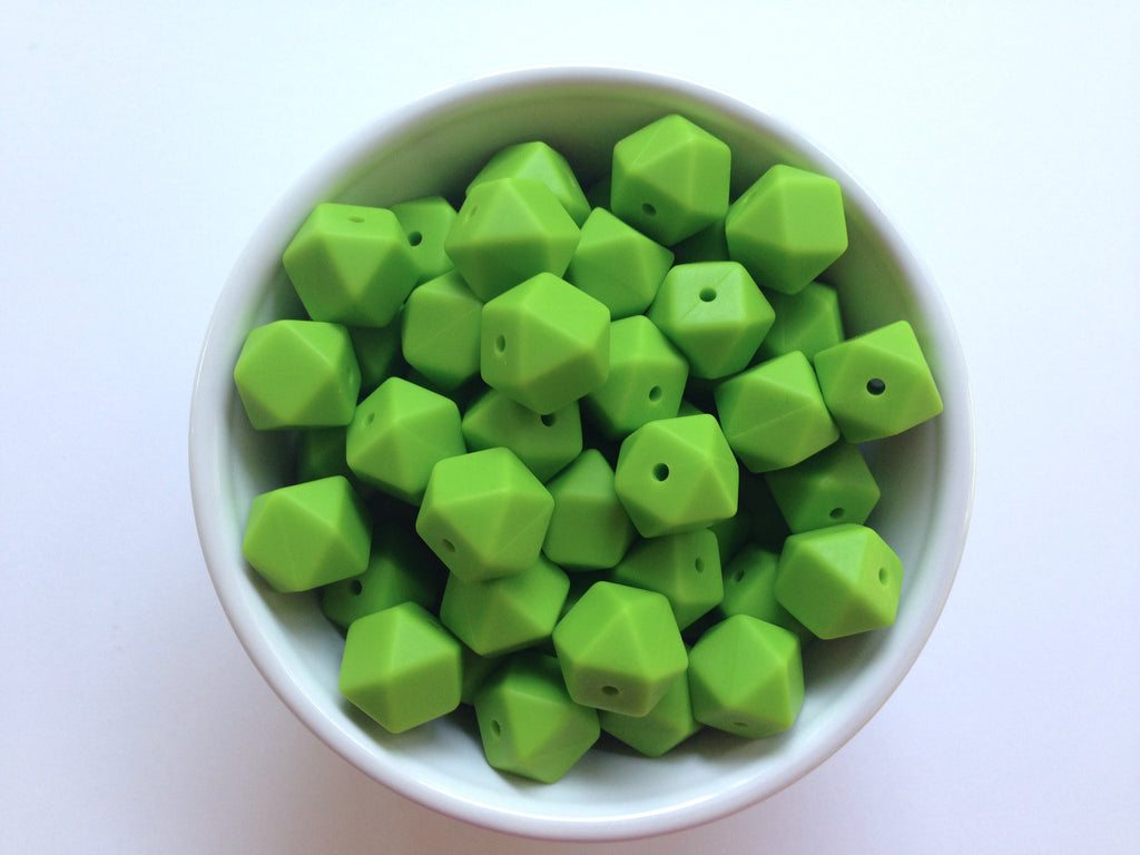 14mm Green Mini Hexagon Silicone Beads