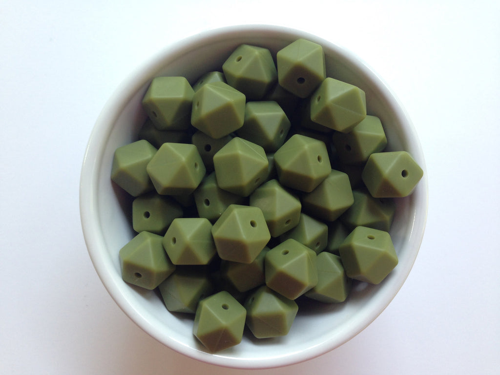 14mm Army Green Mini Hexagon Silicone Beads