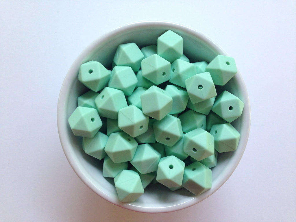 14mm Mint Mini Hexagon Silicone Beads