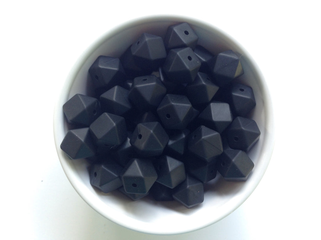 14mm Black Mini Hexagon Silicone Beads