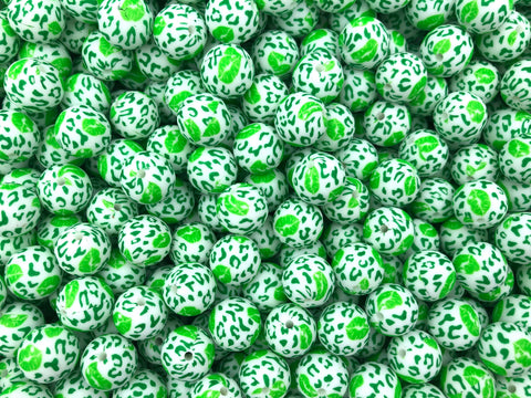 Lucky Leprechaun Lips Printed Silicone Beads--15mm