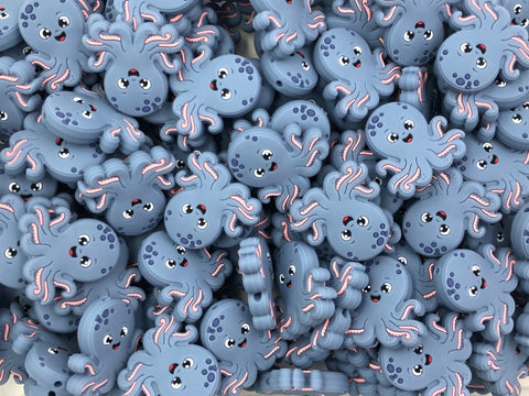 Octopus Silicone Beads--Blue/Gray