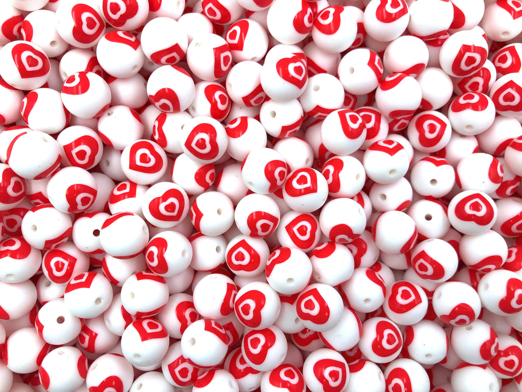 Large Red Heart Printed Silicone Beads--15mm