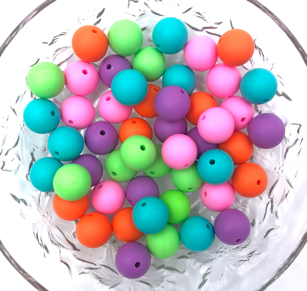 Pink, Orange, Key Lime, Turquoise & Lavender Purple BULK Round Silicone Beads