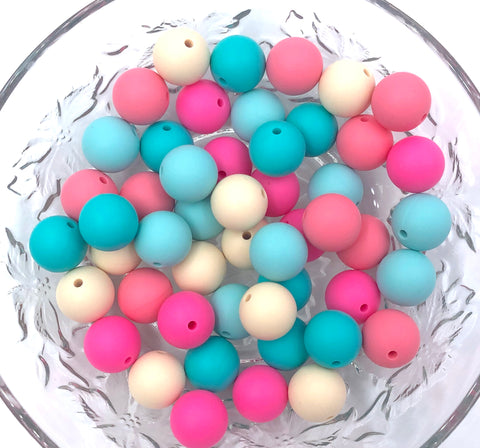 Flamingo, Perfectly Pink, Beige, Turquoise and Cool Caribbean BULK Round Silicone Beads