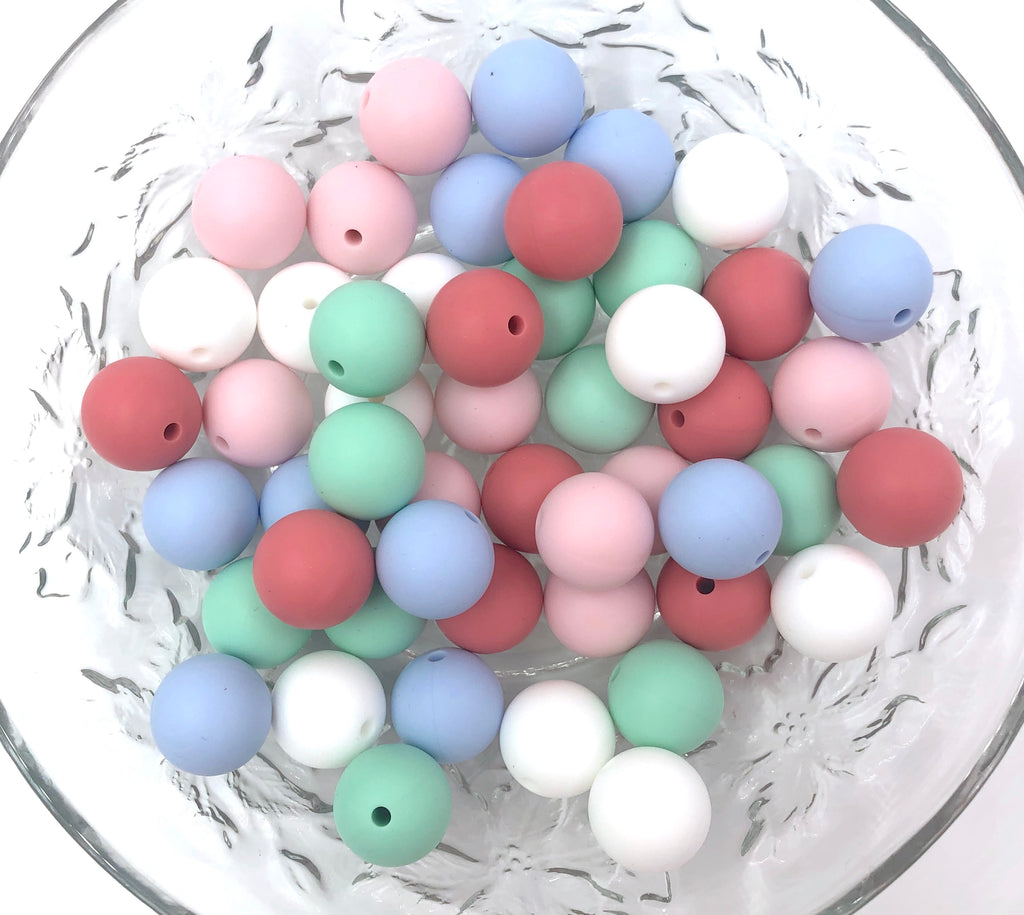 White, Powder Pink, Strawberry Ice, Mint & Baby Blue BULK Round Silicone Beads