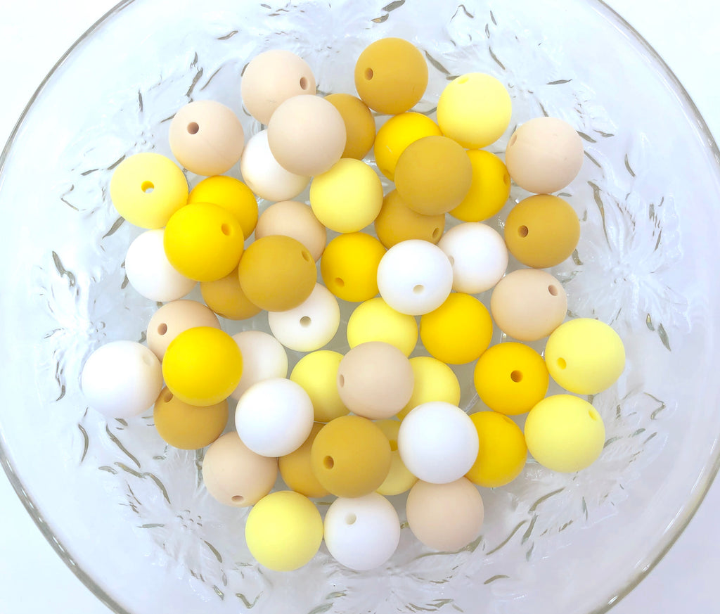 Yellow, Light Yellow, Sunflower, Beige and White BULK Round Silicone Beads
