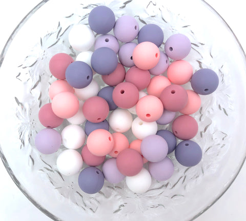 Pink Quartz, Dusty Rose, Lavender Mist, Tropical Lilac and White BULK Round Silicone Beads