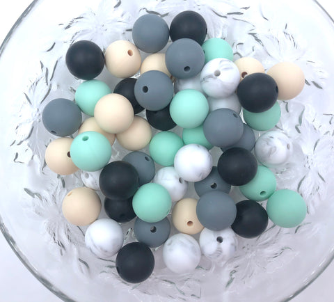Marble, Beige, Mint, Gray and Black BULK Round Silicone Beads
