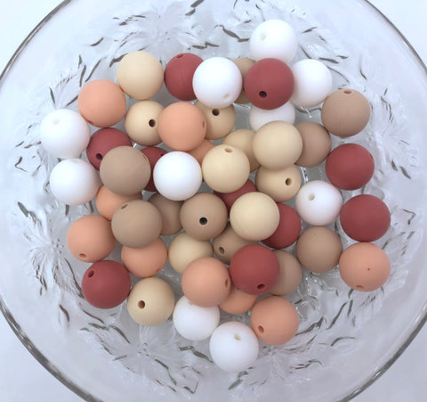 White, Beige, Oatmeal, Peach & Maroon BULK Round Silicone Beads