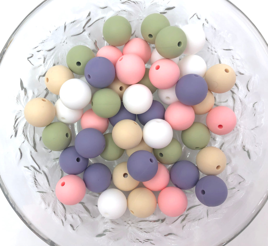 White, Beige, Pink Quartz, Sage and Tropical Lilac BULK Round Silicone Beads