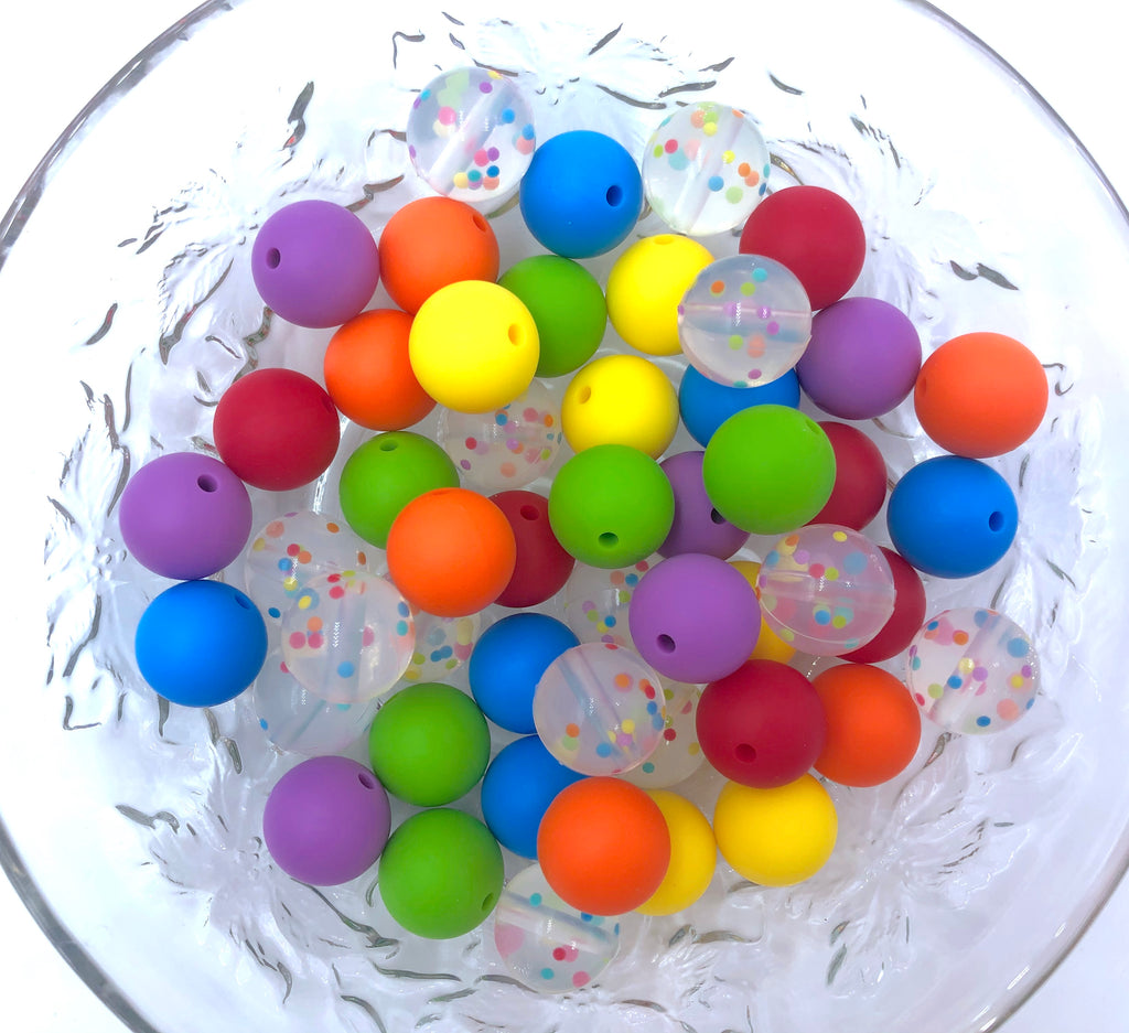 Confetti Rainbow BULK Round Silicone Beads