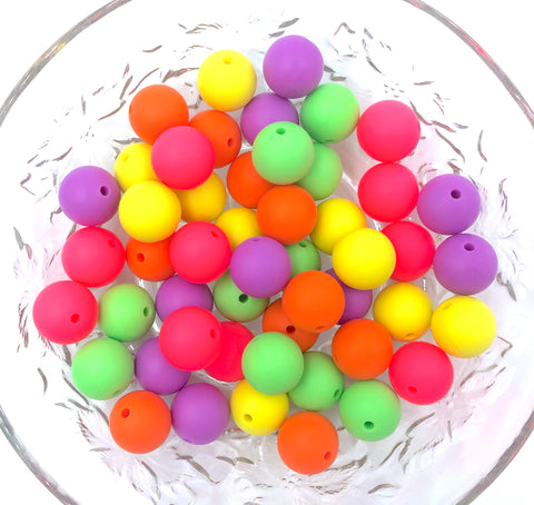 Shocking Pink, Orange, Lemon Yellow, Key Lime, & Orchid BULK Round Silicone Beads