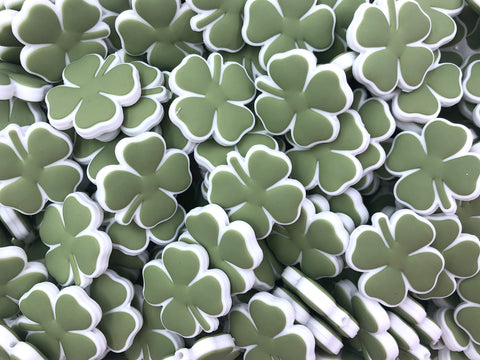 Four-Leaf Clover Shamrock Silicone Beads--Sage Green