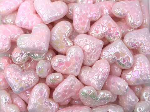 Pink Iridescent Heart Chunky Beads